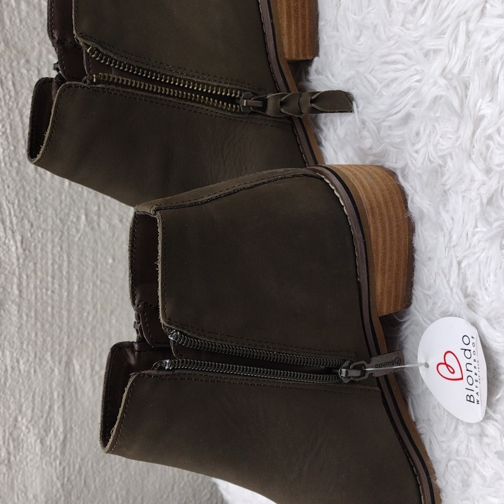 Blondo Empeigne Cuir Green Suede Leather Almond Toe Chunky Heel Ankle Boot NWT - Picture 6 of 16